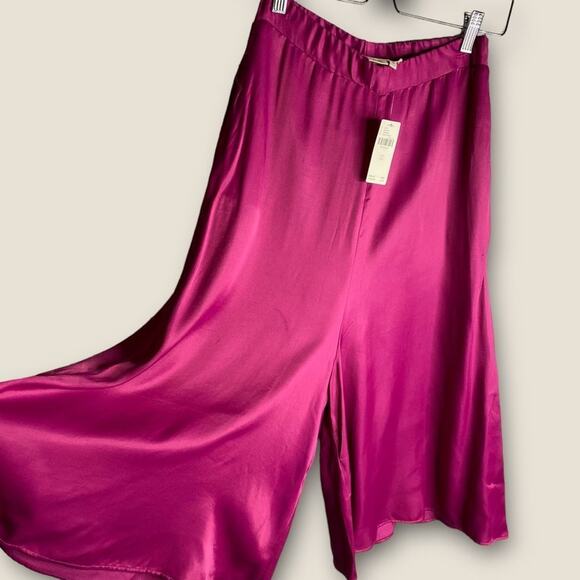 Anthropologie Silky Wide Leg Culottes Pants Cropped Hot Pink Barbie core new - Picture 9 of 12